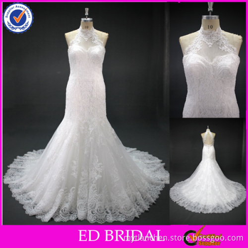 LN68 Sexy Backless Real Sample Mermaid Lace Halter Neck Wedding Dresses